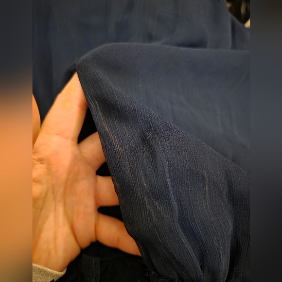 MSK Chiffon Dress Navy Blue Tiered Hem Flutter Sleeve Size PXL - Picture 9 of 9